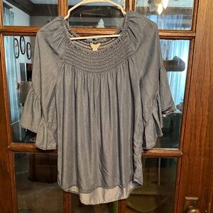 Cato Blue‎ Smocked Ruffle Blouse